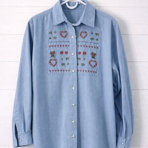 Capacity Embroidered Chambray Button-Down Shirt Small